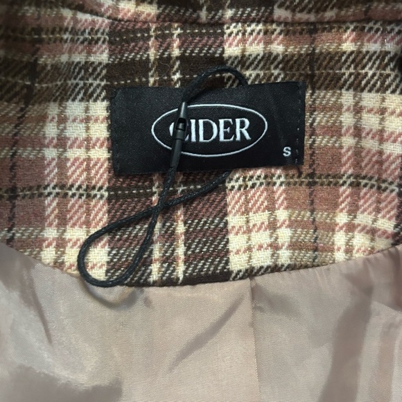 Cider Retro Plaid Pattern Blazer Womens Size Small Camel Brown Pink Oversized - Picture 5 of 5